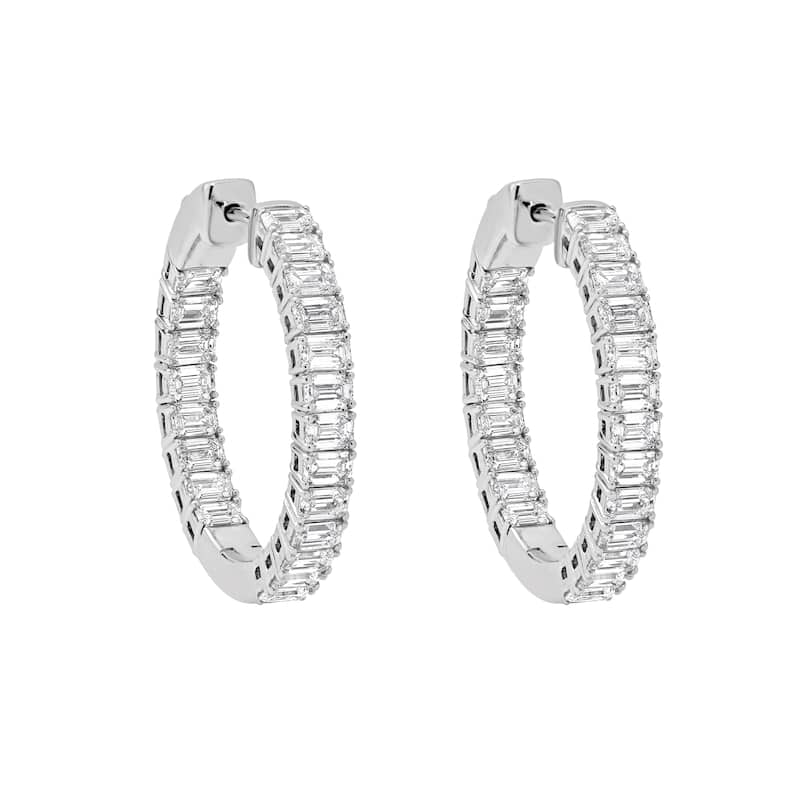 Auriya 14k Gold 4ctw Emerald Hoop Lab Grown Diamond Earrings (F-G VS) - White