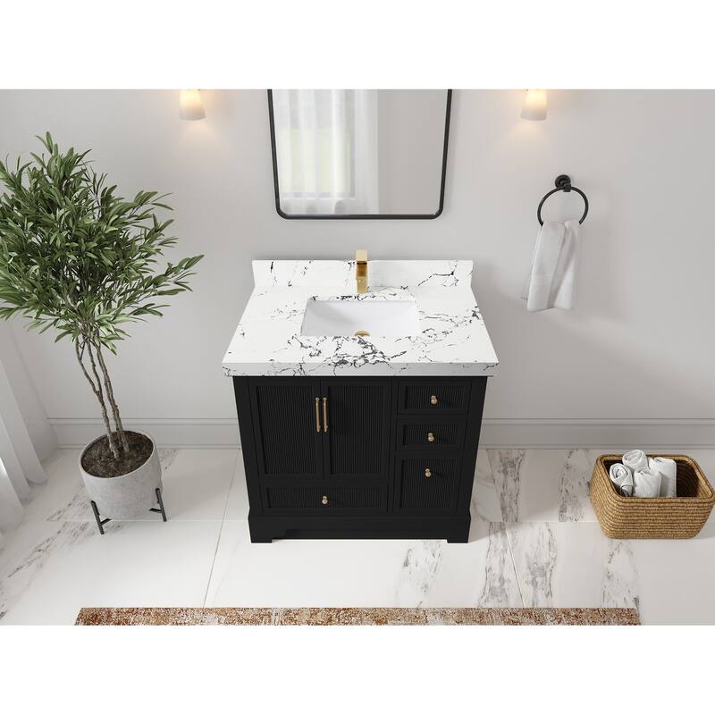 Willow Collections 36 in. W x 22 in. D Alys Center Sink Left Bathroom Vanity with Countertop - 2"Viola Night - Black