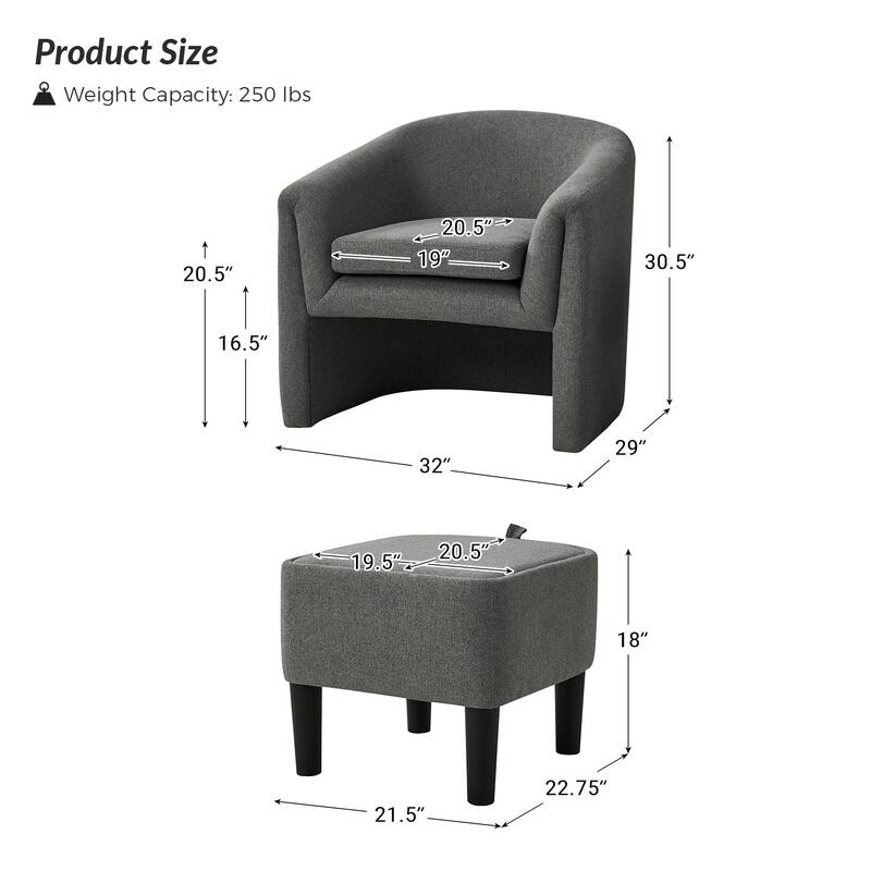 Arturo Modern Upholstered Armchair with Storable Removable Leg Ottoman Set of 2 by HULALA HOME