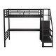preview thumbnail 14 of 12, Full Size Metal Loft Bed with Desk, Staircase and Small Wardrobe, Black