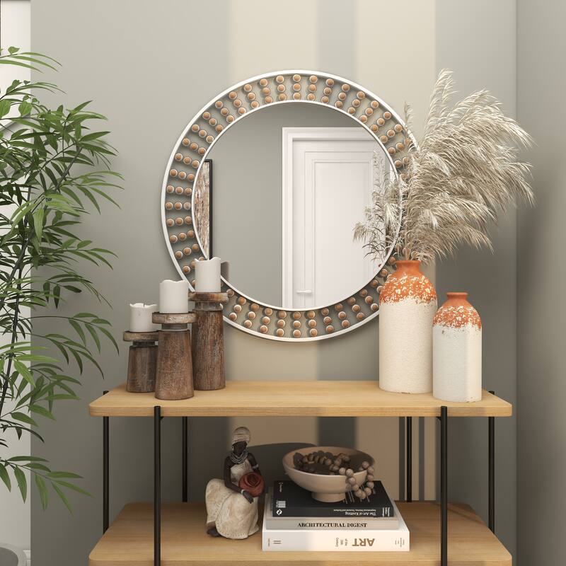 Contemporary Metal Wall Mirror with Beaded Detailing - White or Black