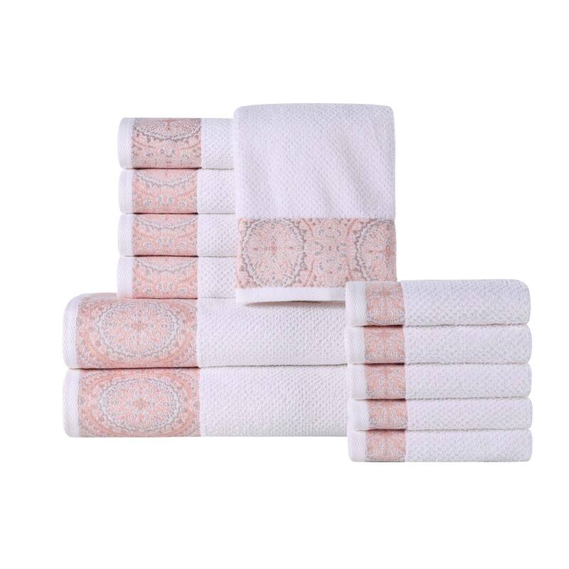 Superior Medallion Cotton Jacquard Texture 12 Piece Assorted Towel Set
