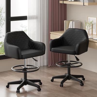 VECELO Contemporary PU Leather Drafting Chairs(Set of 2) Task Chair with Metal Frame and Back Home Ofiice Chairs
