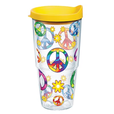 Tervis Peace Signs and Flowers Made in USA Double Walled Insulated Travel Tumbler, Clear - 24oz
