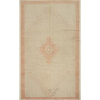 Hand Woven Oriental 100% Wool Carpet Southwestern Tribal Beige & Ivories Kilim Area Rug - 8' 10'' X 5' 8''