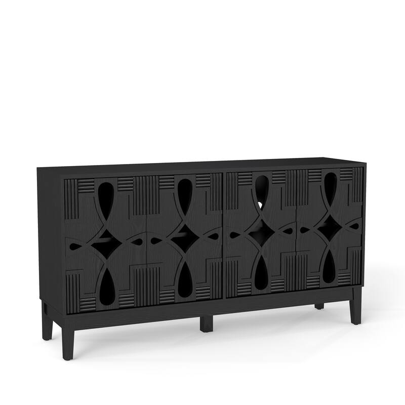 Sideboard Buffet with Hollow Carved Doors, Wood TV Media Console Table, Accent Cabinet with Adjustable Shelves
