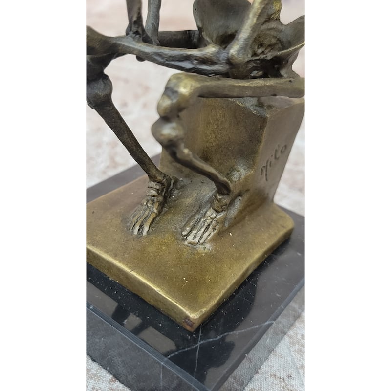 Skeleton Thinker Thinking Man Memento Mori Bronze Statuette Sculpture Figure 6 Inches X 4 Inches