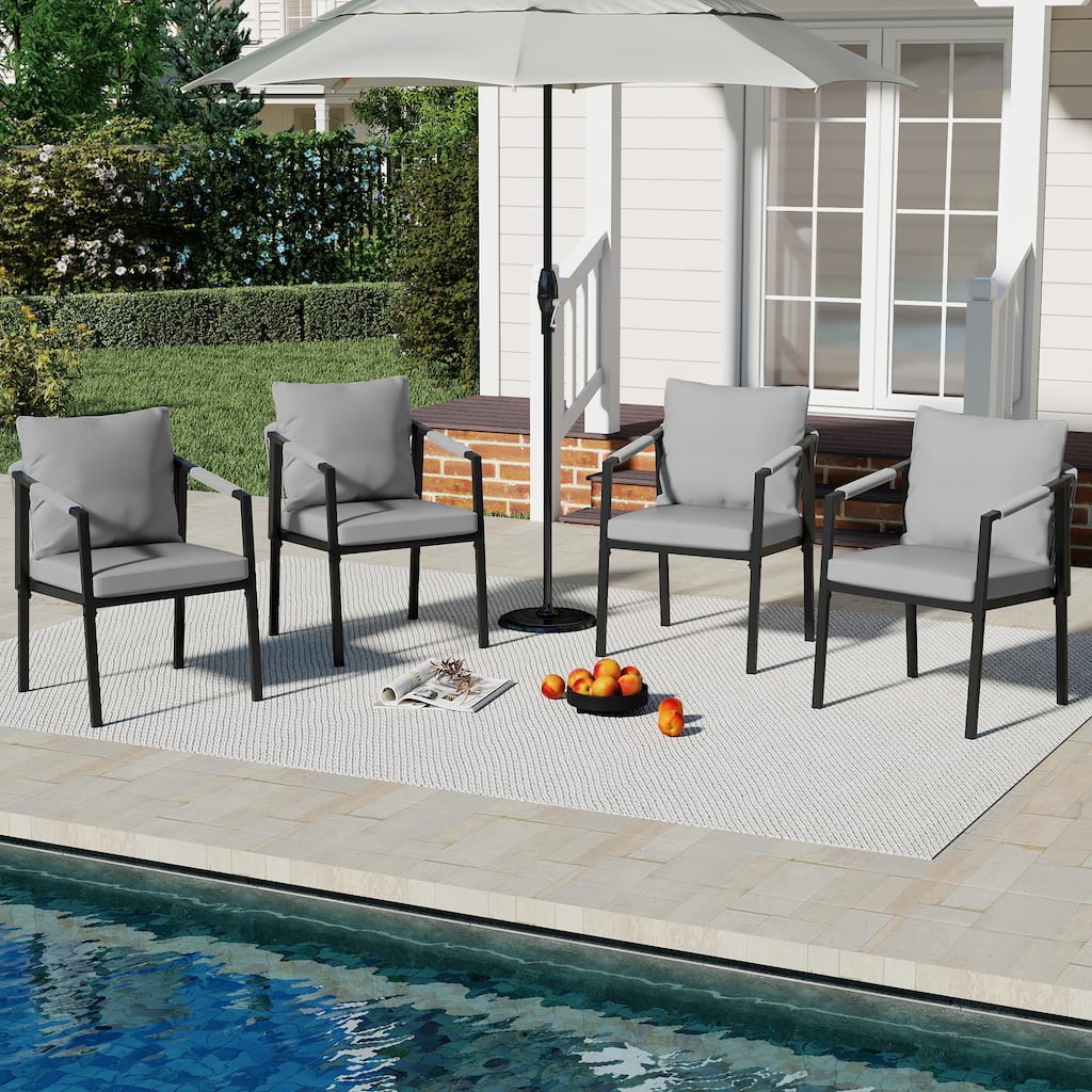 StranGarde 4-Piece Hand-woven Rope Patio Dining Chairs with Gray Cushions