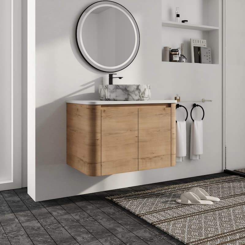 Malwee 24"/30" Floating Bathroom Vanity, Wall Mounted Bathroom Vanity with Ceramic Sink and Soft Close Door