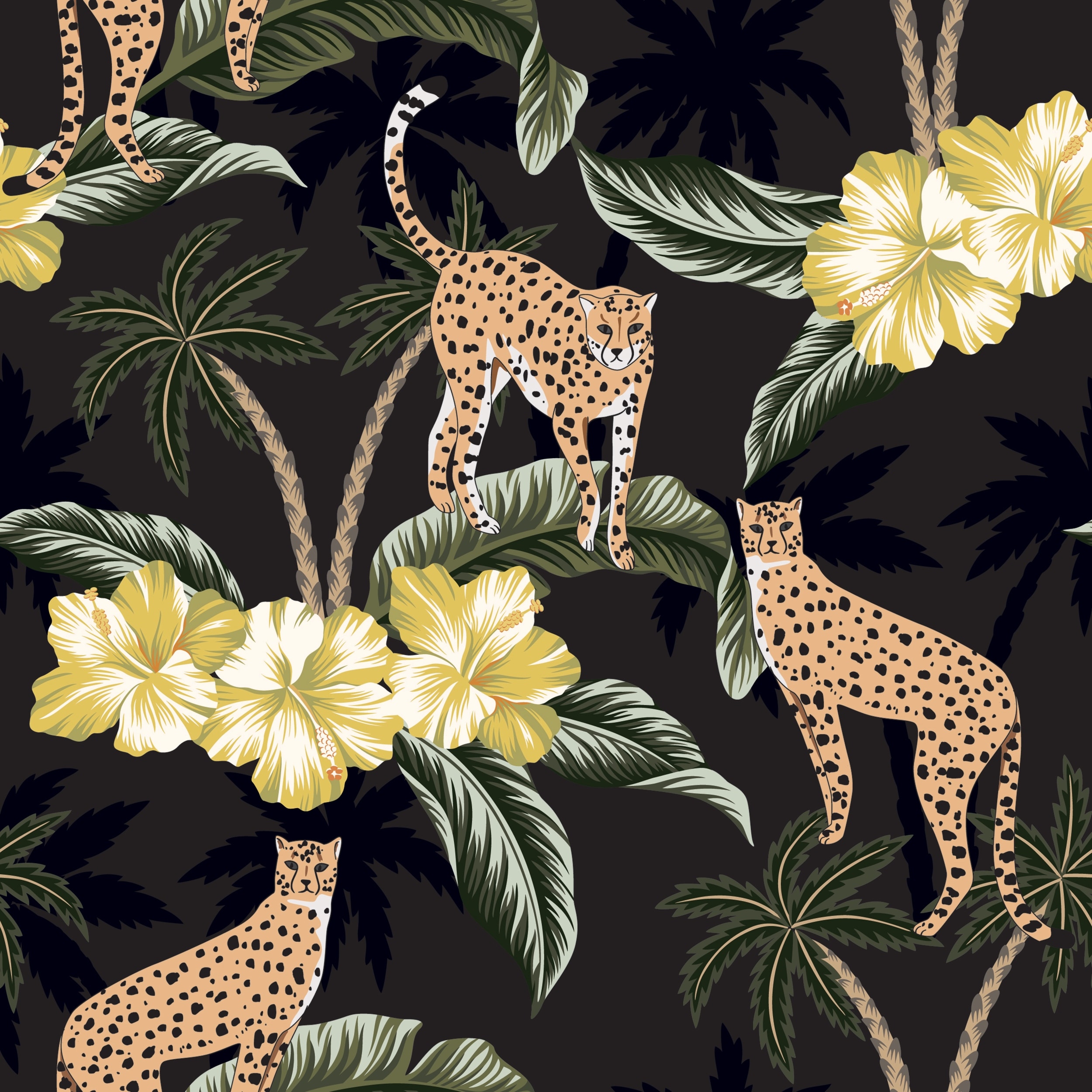 Dark Floral Wallpaper, Leopard, Jungle Wallpaper, Tropical