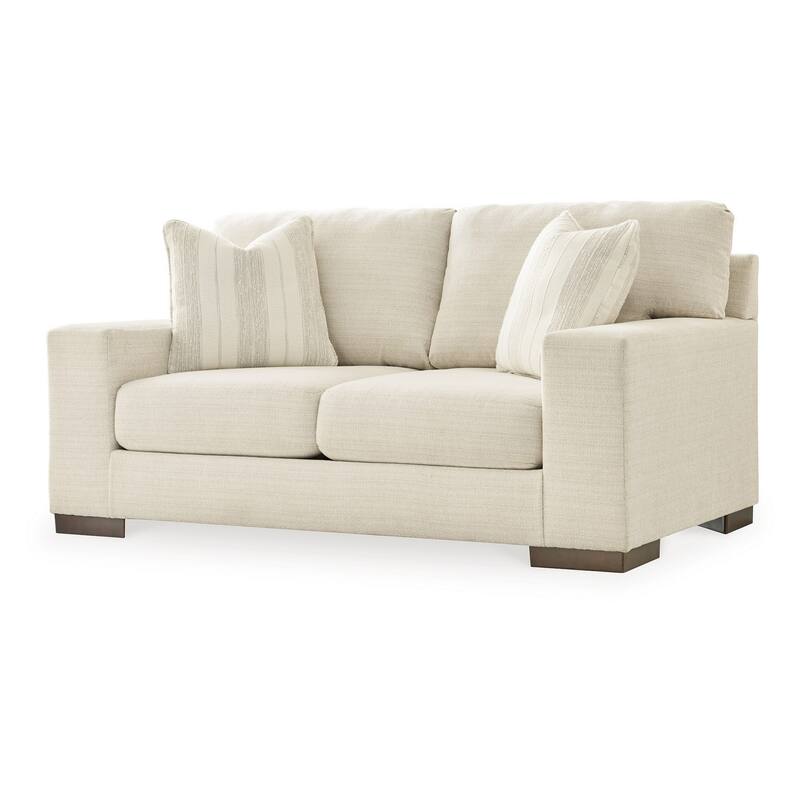 Magg 70 Inch Loveseat, 2 Accent Pillows, Oversized, Beige Polyester
