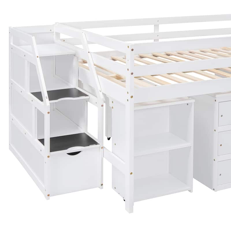 Space-Saving Full Loft Bed with Desk, Storage Stairs