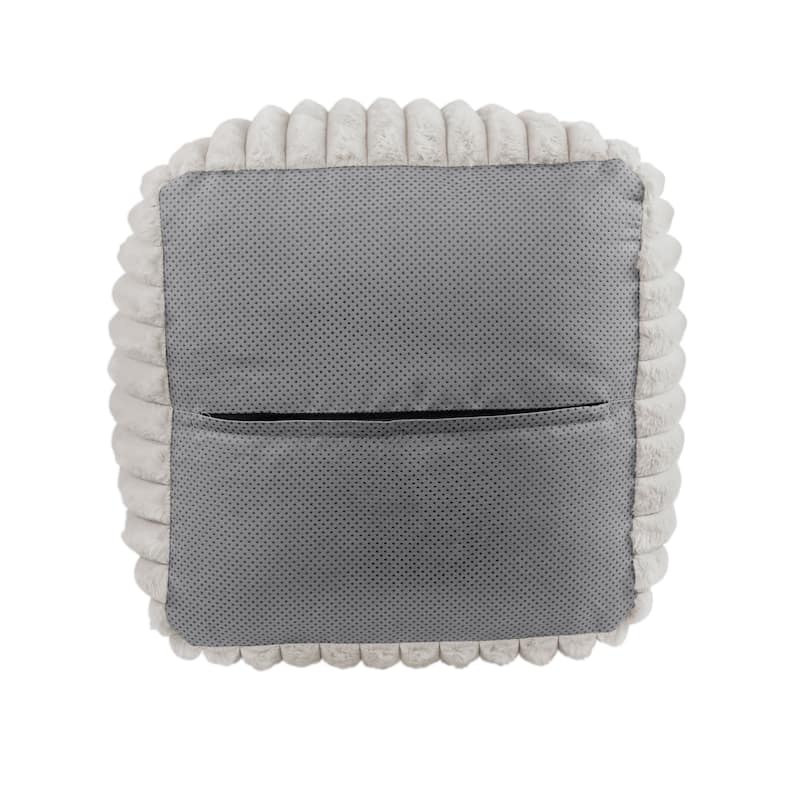 Square Pouf Plush Off Corduroy Fabric Upholstery Modern Ottoman, Footstool, NonSlip Floor Pouf, Bean Bag Chair, 1pc Sitting Pouf - Off White