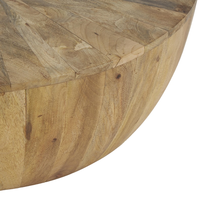 Mango Wood Handmade Round Living Room Coffee Table - Brown - Roche River Decor