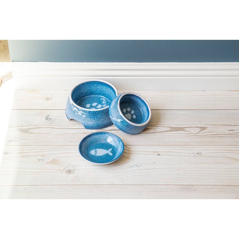 Abode Homewares Indigo Impressions Paw Melamine Pet Bowl - Indigo - Set of 2