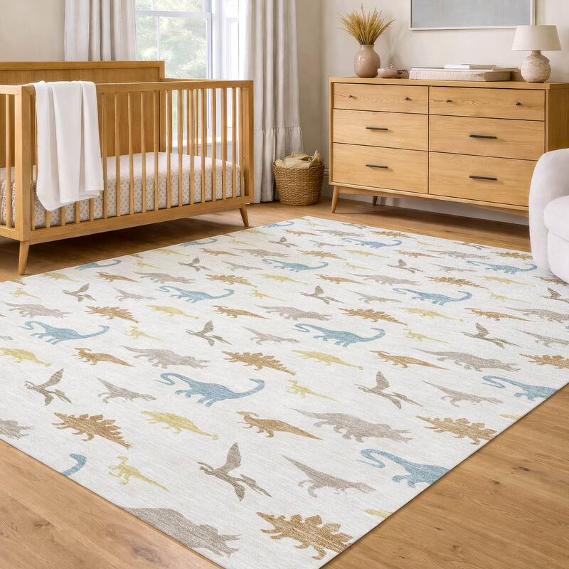 Machine Washable Indoor/ Outdoor Modern Dinosaur Chantille Rug