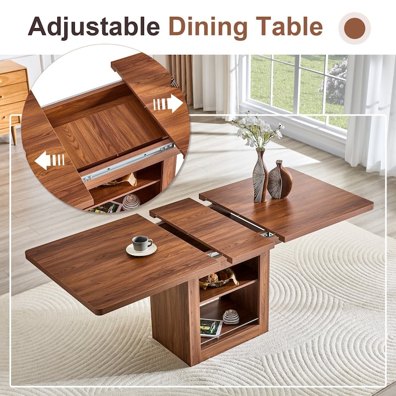 7-Piece Set, 59-71" Extendable Dining Table with PU Upholstered Dining Chairs