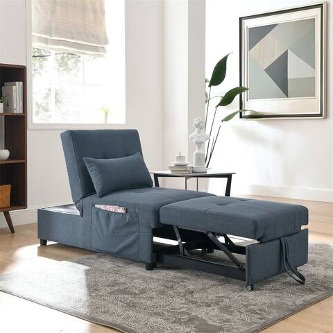 Convertible Chair Bed Linen Padded Seat Folding Ottoman Pulled out Sleeper Bed