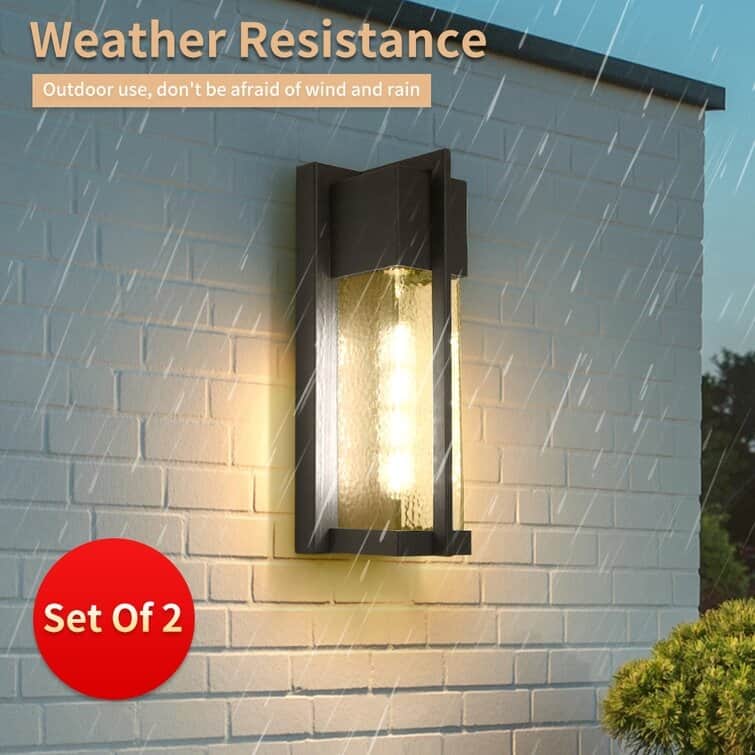 Maxax Black/Sand Black 13'' H Water Glass Outdoor Flush Mount with Dusk to Dawn (Set of 2)