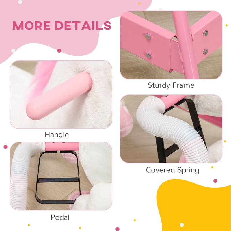 Qaba Spring Rocking Horse, Kids Ride on Horse for 5-12 Years, Ride on Toy with Sound, Unicorn Design, Pink