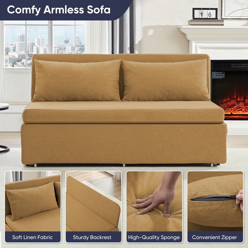 Mixoy Full/Queen Size Sofa Bed,2 in 1 Convertible Linen 1-Seater/Loveseat Sleeper Sofa Couch with Cushions