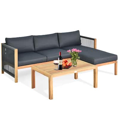 Costway 3PCS Patio Sofa Furniture Set Thick Cushion Acacia Wood - See Details