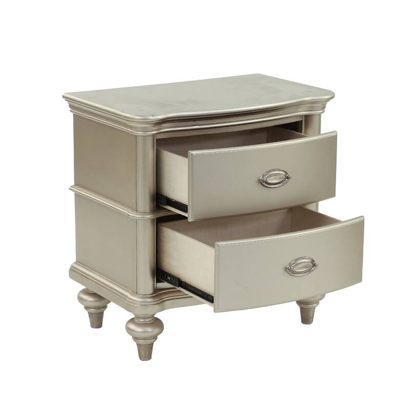 Wood Nightstand with 2 Drawer - Silver