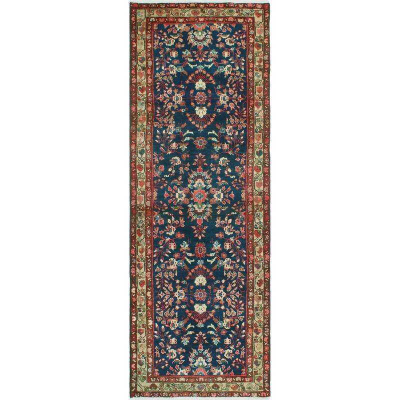 Noori Rug Fine Vintage Distressed Cebrail Navy/Beige Runner - 3'5" x 10'2"