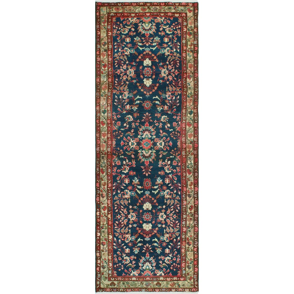 Noori Rug Fine Vintage Distressed Cebrail Navy/Beige Runner - 3'5" x 10'2"