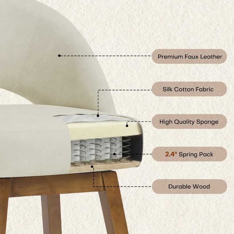 Upholstered Swivel Counter Height Bar Stools with Cutout Back and Solid Wood Frame - 38.2"H x 22.1"W x 23.6"D