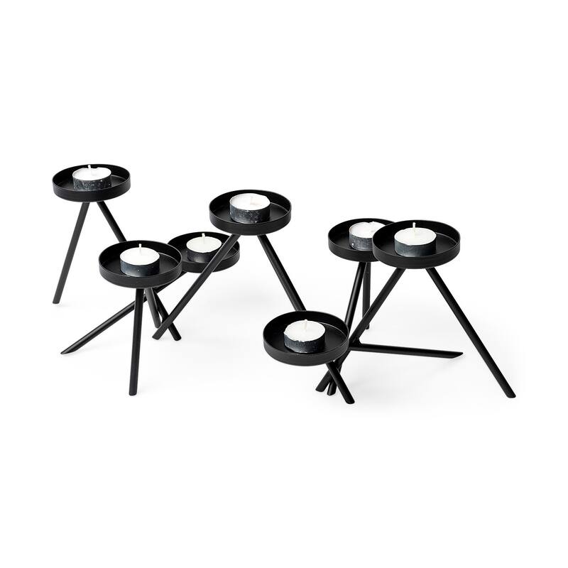 Meira Black Metal Seven Votive Table Candle Holder - Black