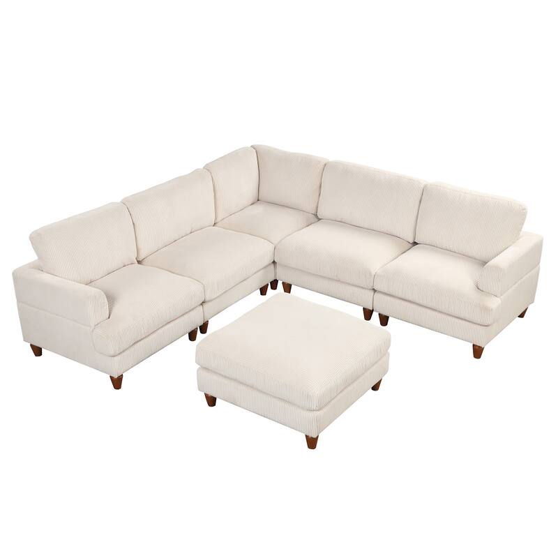 Corduroy Modular Sectional Sofa with Ottoman, Convertible to Bed, DIY