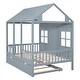 preview thumbnail 6 of 11, Full Size Wood House Bed with Twin Size Trundle, Wooden Daybed in Gray