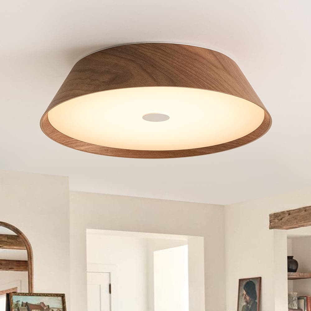 Scandinavian Wood Style Dimmable LED Flush Mount Ceiling Light 13.2in
