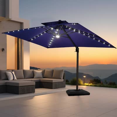Pellebant 10 x 13FT Outdoor Rectangular Cantilever Patio Umbrella Solar LED Lighted with Premium Base