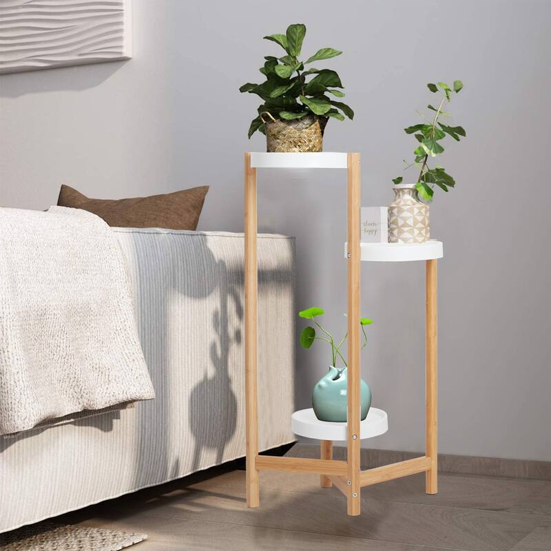 Solid Bamboo Tall Plants Stand Pot Holder Display Rack Indoor&Outdoor