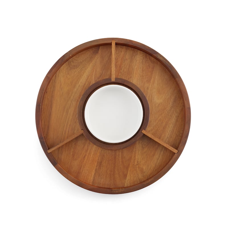 Nambe Duets Lazy Susan Crudite Tray and Bowl - Tray: 14" D x 1.5" H; Bowl: 6" D x 2" H