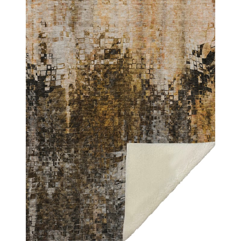 Premium Machine Washable Modern Mosaic Sherpa Throw Blanket