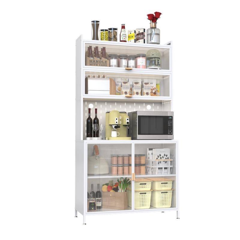 73" Tall 6-Tier Flip-Door Pantry Cabinet with Pegboard, Anti-Tip Design - Versatile Storage for Kitchen, Living Room & More