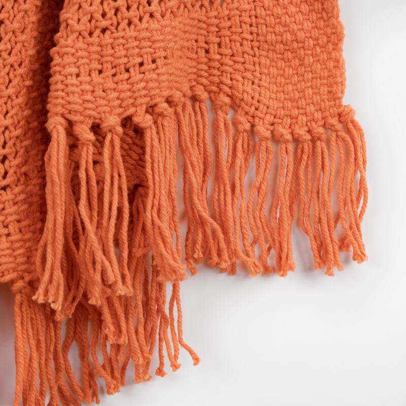 HomeRoots Orange Woven 100% Cotton Throw Blanket