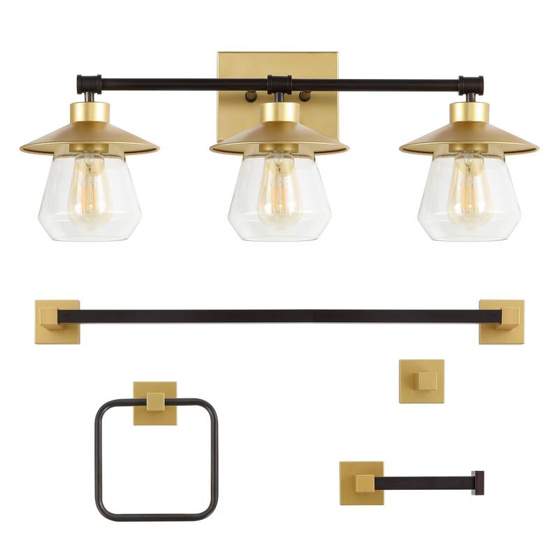 Ellis 26" 3-Light Farmhouse Cottage Vanity Light with Bathroom Hardware Accessory Set, (5-Piece) by JONATHAN Y