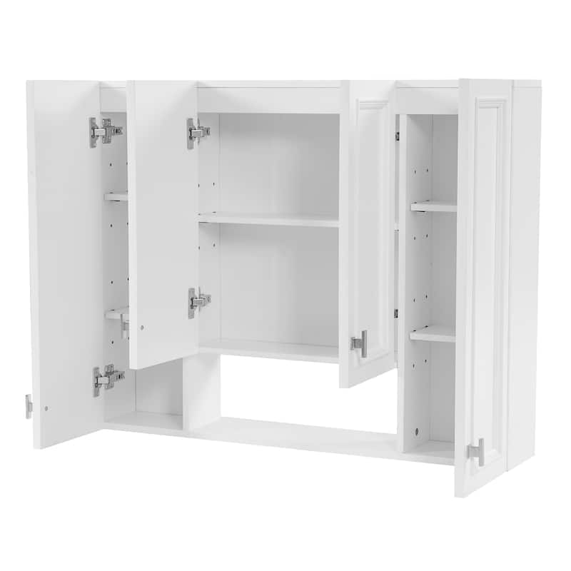 Roomfitters Wall Mounted Medicine Cabinet with 5 Adjustable Shelves, Modern Mirror Storage with Open Shelving, White