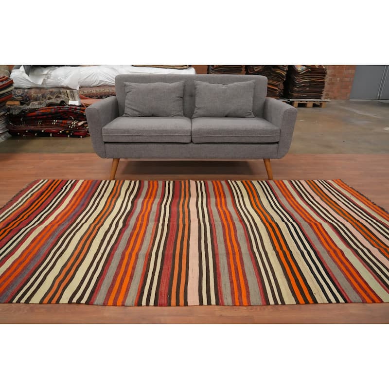 Hand Woven Oriental 100% Wool Carpet Southwestern Geometric Multi-Colored Kilim Area Rug - 8' 8'' X 4' 8''
