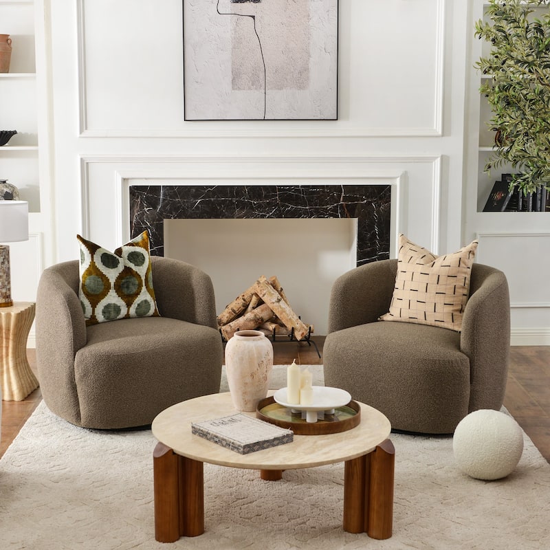 KINWELL 34" Wide Boucle Upholstered Sherpa Swivel Armchair (Set of 2)