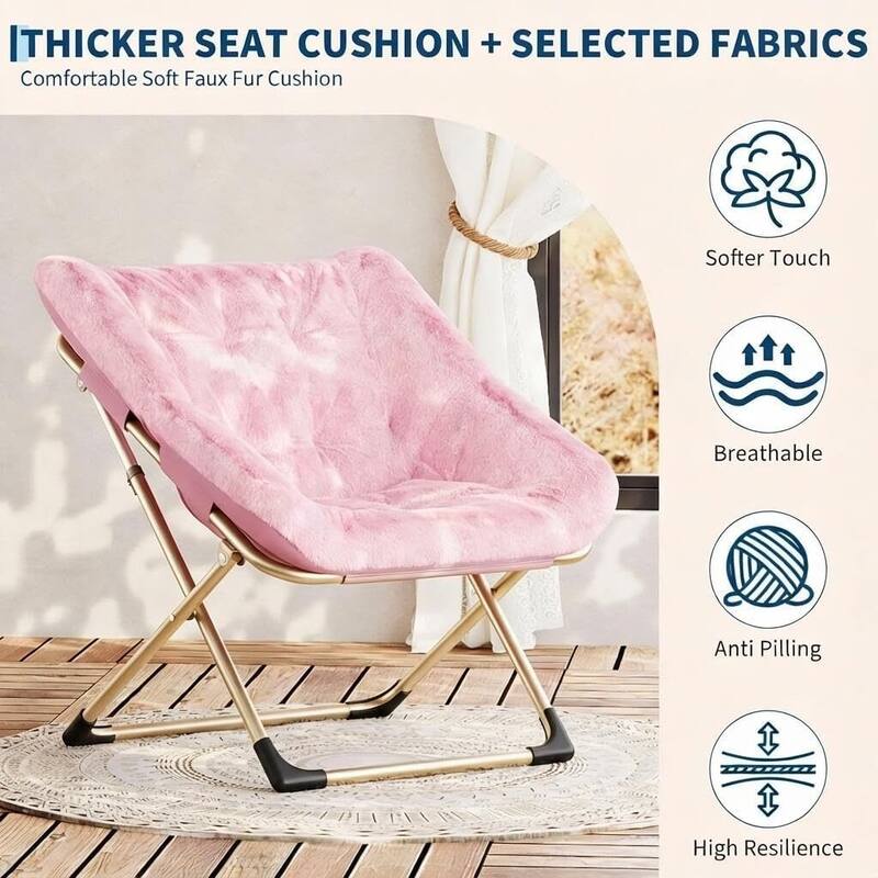 Faux Fur Saucer Foldable Comfy Lazy Sofa Chair for Bedroom Dorm Gaming Room Living Room