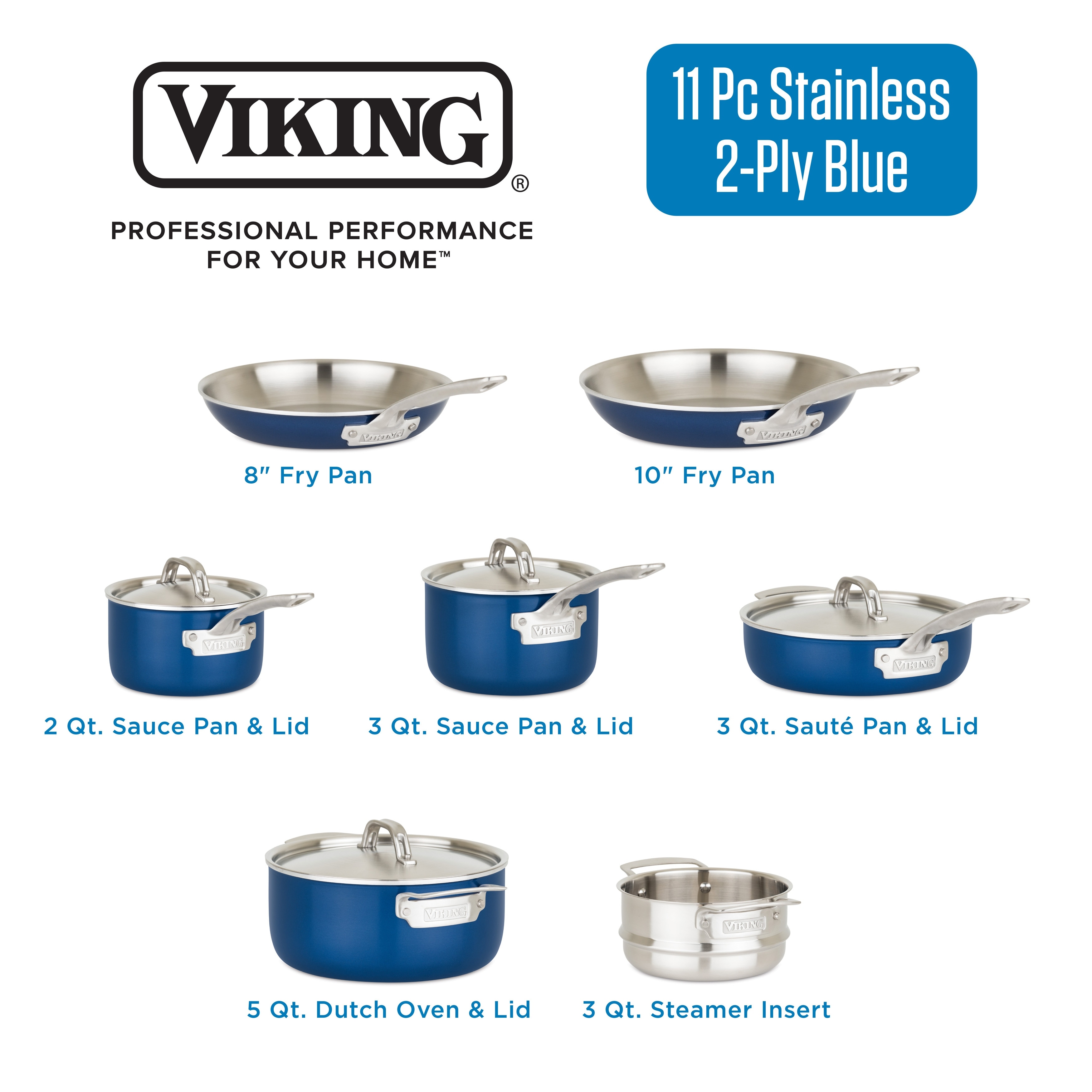 Viking Multi-Ply Color 2-Ply 11pc Cookware Set with Stainless Steel Lids,  Red