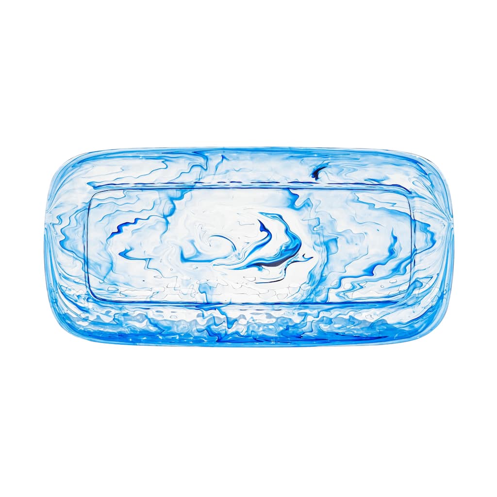 Abode Homewares by TarHong Aegean Swirl Tray, Blue 17"x8.3"