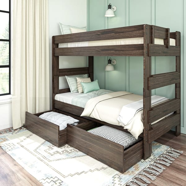 slide 2 of 24, Max and Lily Farmhouse Twin over Twin Bunk Bed with Storage Drawers Barnwood Brown