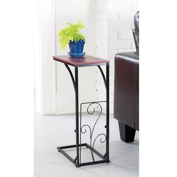 Shop Adjustable Height Sofa Side End Table Brown Wood Top Black