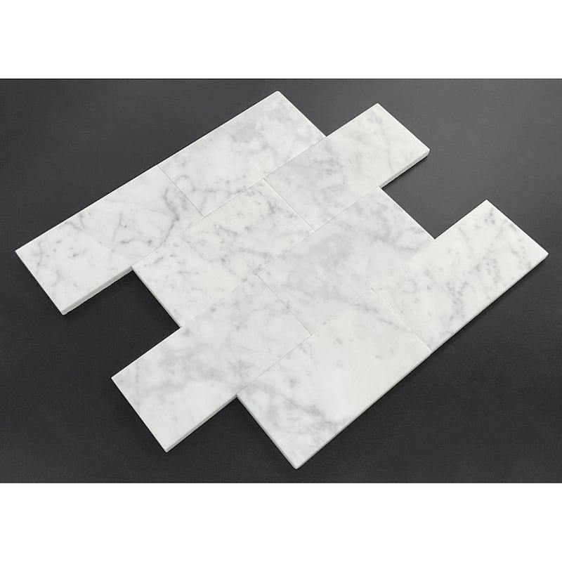White Carrara Honed 3 x 6 Subway Wall and Floor Tiles - Case (8 Square Feet)